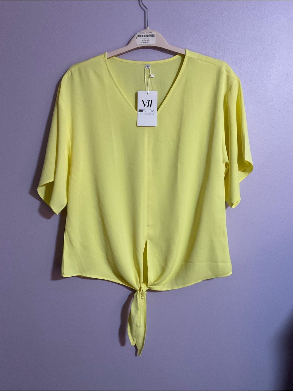 VII SHOW Women's Yellow Tie-Front V-Neck Top